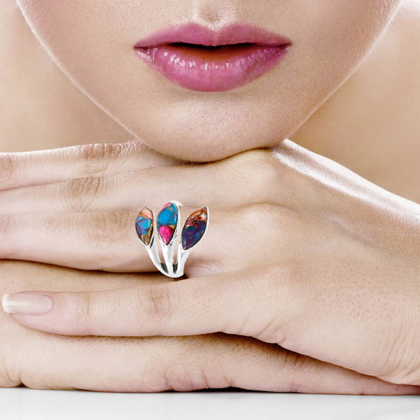 Rainbow Spiny Turquoise Ring Sterling Silver R2518-C91