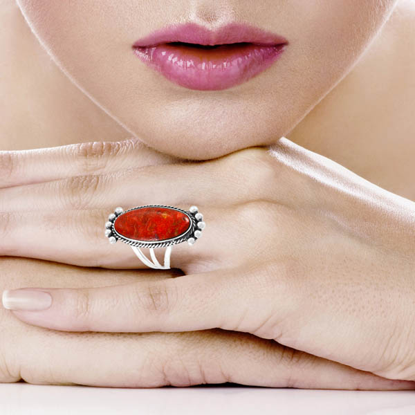 Coral Ring Sterling Silver R2522-C74