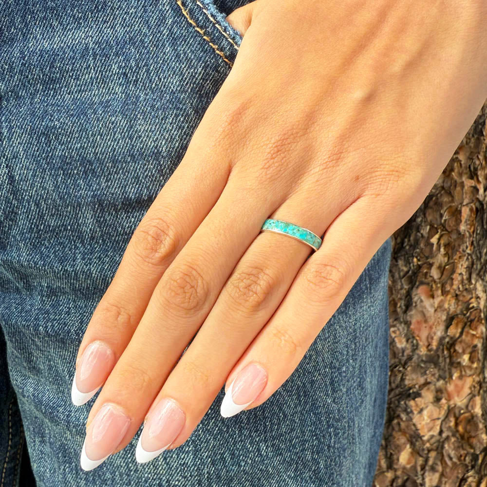 Turquoise Eternity Band Ring Sterling Silver R2533-C105