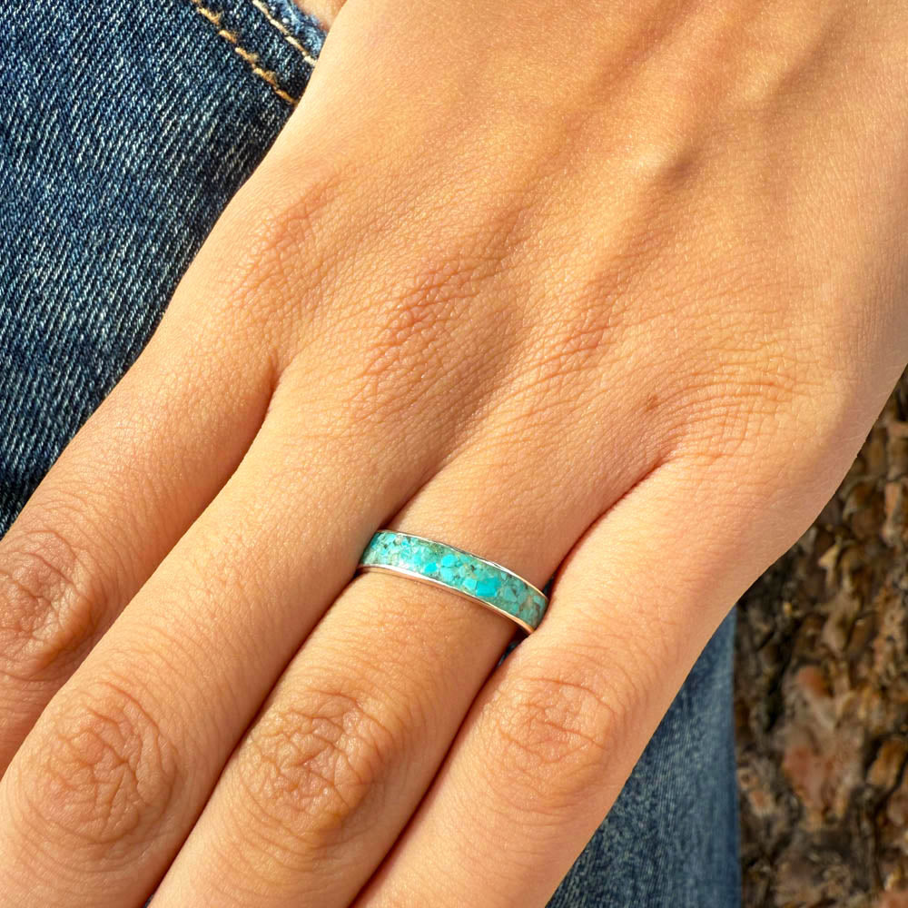 Turquoise Eternity Band Ring Sterling Silver R2533-C105