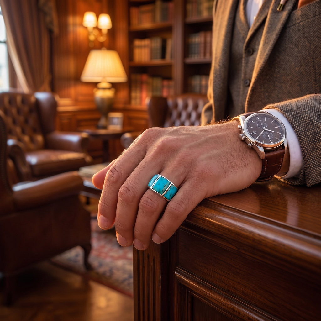 Turquoise Ring Sterling Silver R2535-C75 (Unisex, Sizes 6-14)