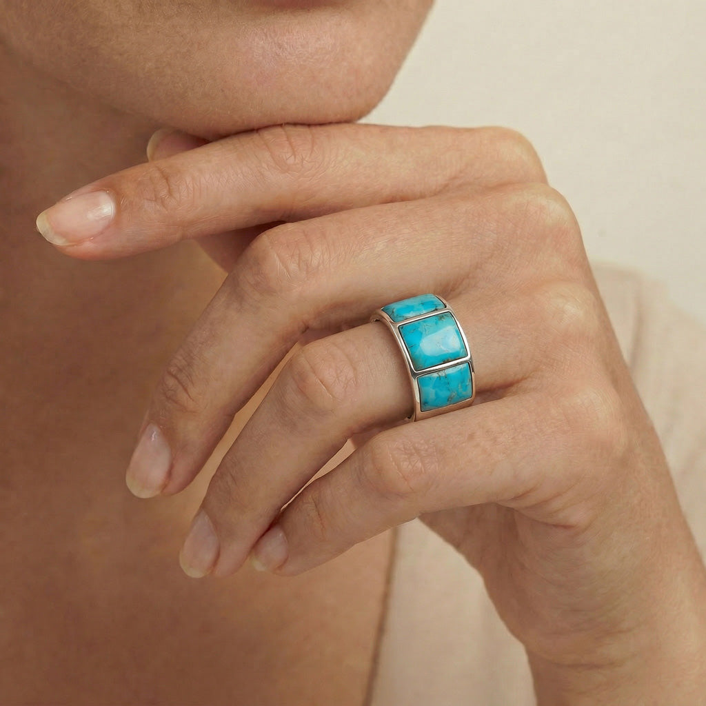 Turquoise Ring Sterling Silver R2535-C75 (Unisex, Sizes 6-14)