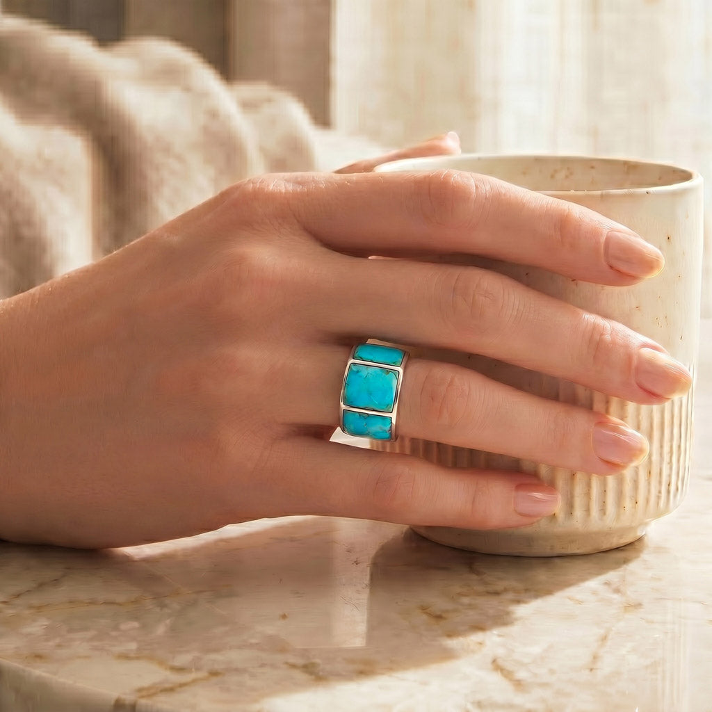 Turquoise Ring Sterling Silver R2535-C75 (Unisex, Sizes 6-14)