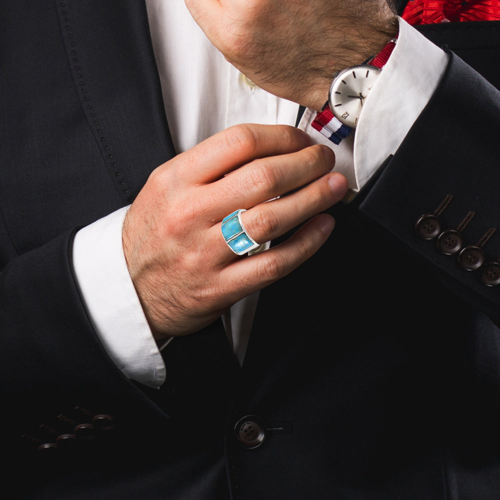 Turquoise Ring Sterling Silver R2535-C75 (Unisex, Sizes 6-14)