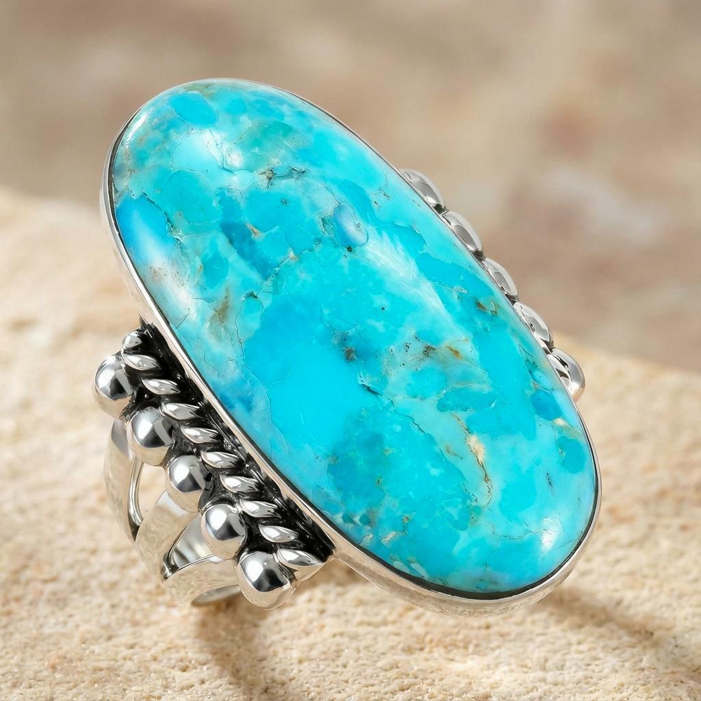 Turquoise Ring Sterling Silver R2537-C75 (Unisex, Sizes 6-14)