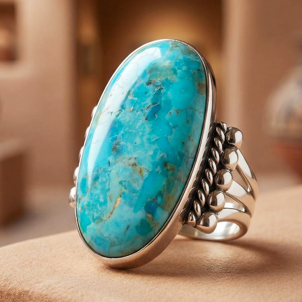 Turquoise Ring Sterling Silver R2537-C75 (Unisex, Sizes 6-14)