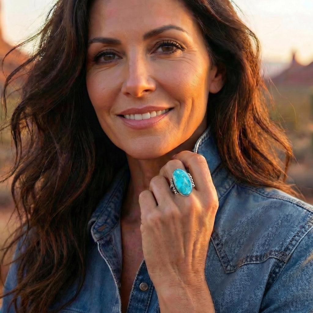 Turquoise Ring Sterling Silver R2537-C75 (Unisex, Sizes 6-14)
