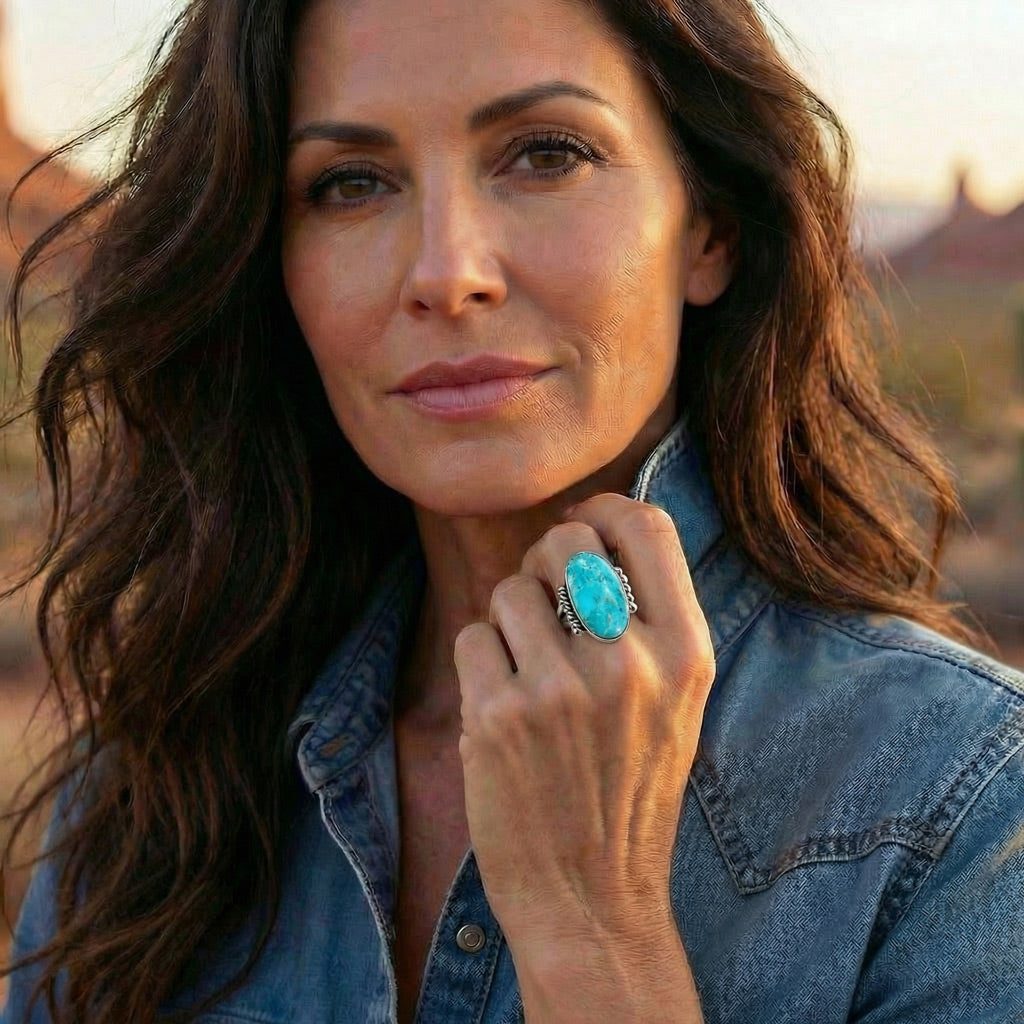 Turquoise Ring Sterling Silver R2537-C75 (Unisex, Sizes 6-14)