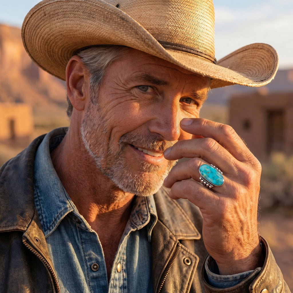 Turquoise Ring Sterling Silver R2537-C75 (Unisex, Sizes 6-14)