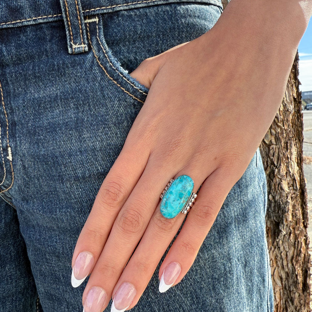 Turquoise Ring Sterling Silver R2537-C75 (Unisex, Sizes 6-14)