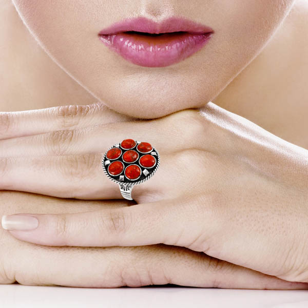 Coral Ring Sterling Silver R2538-C74