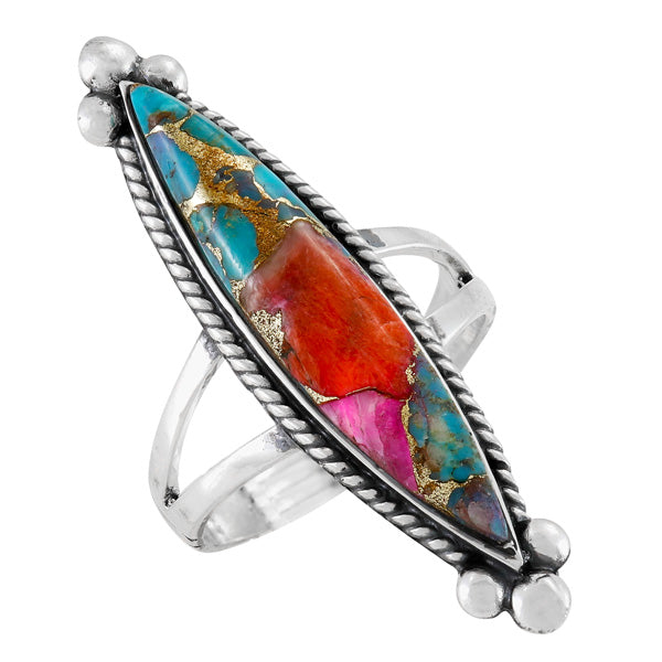 Rainbow Spiny Turquoise Ring Sterling Silver R2540-C91