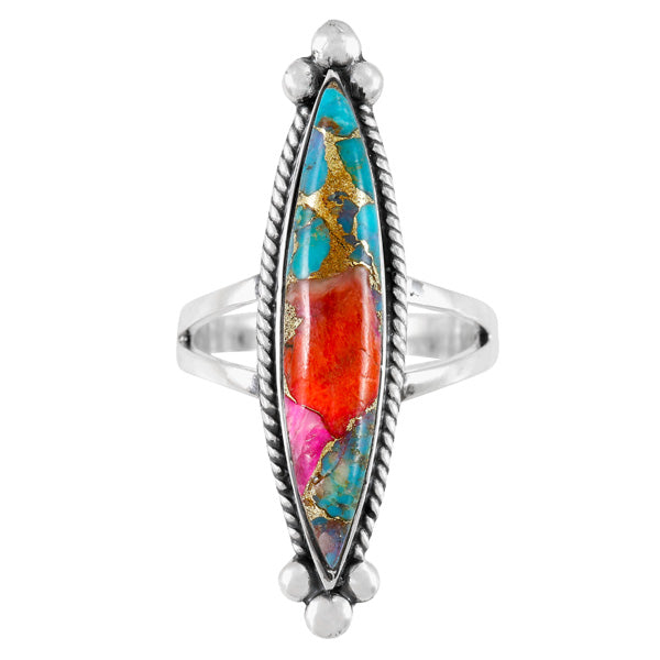 Rainbow Spiny Turquoise Ring Sterling Silver R2540-C91