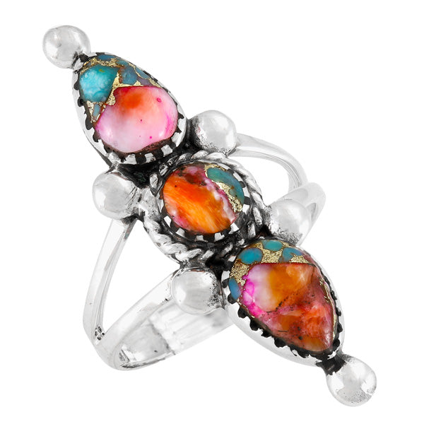 Rainbow Spiny Turquoise Ring Sterling Silver R2542-C91