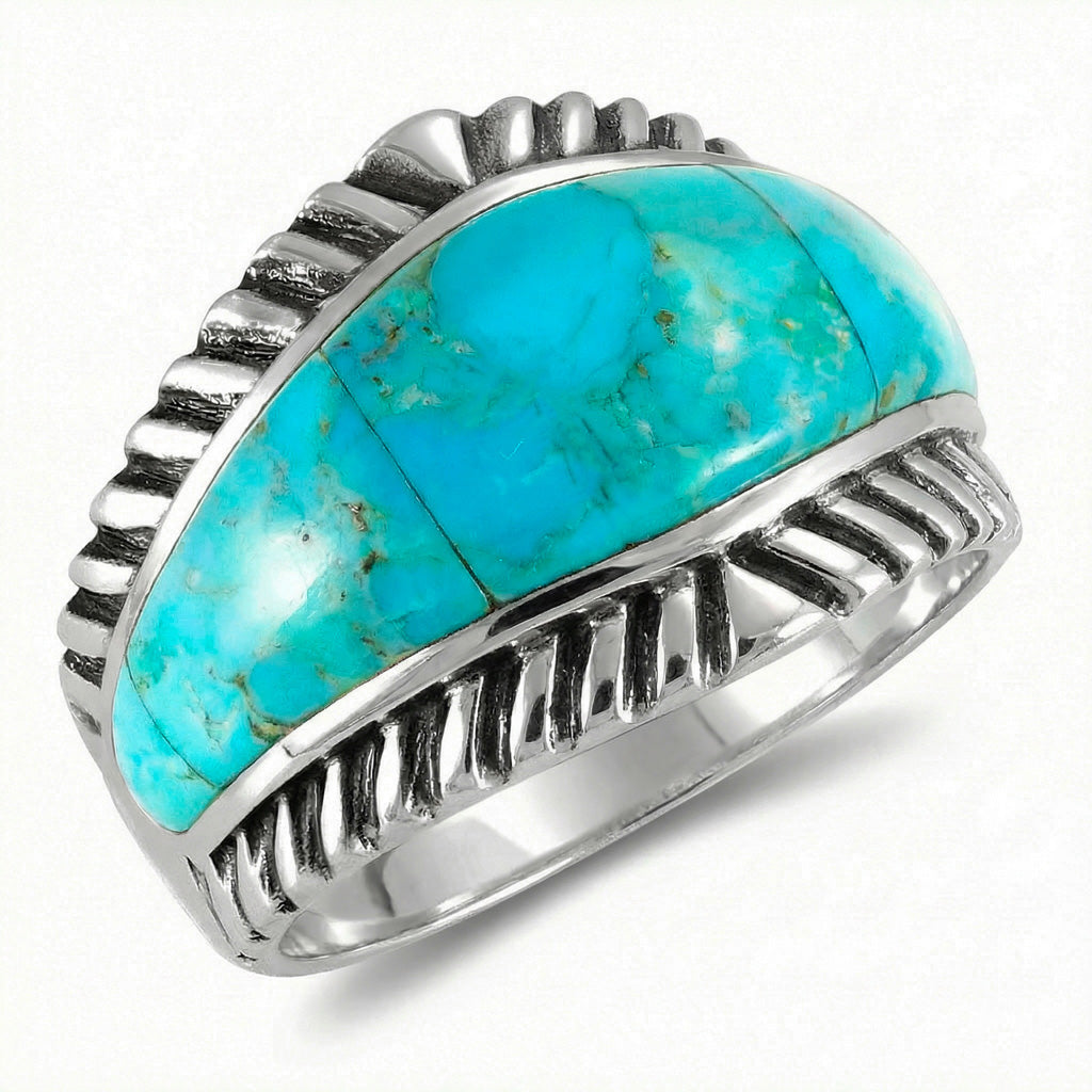 Turquoise Ring Sterling Silver R2543-C75 (Unisex, Sizes 6-13)
