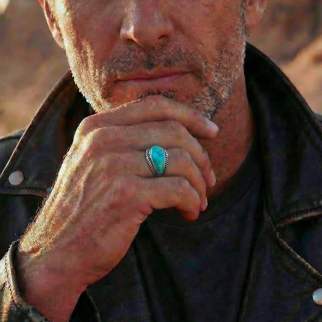 Turquoise Ring Sterling Silver R2543-C75 (Unisex, Sizes 6-13)