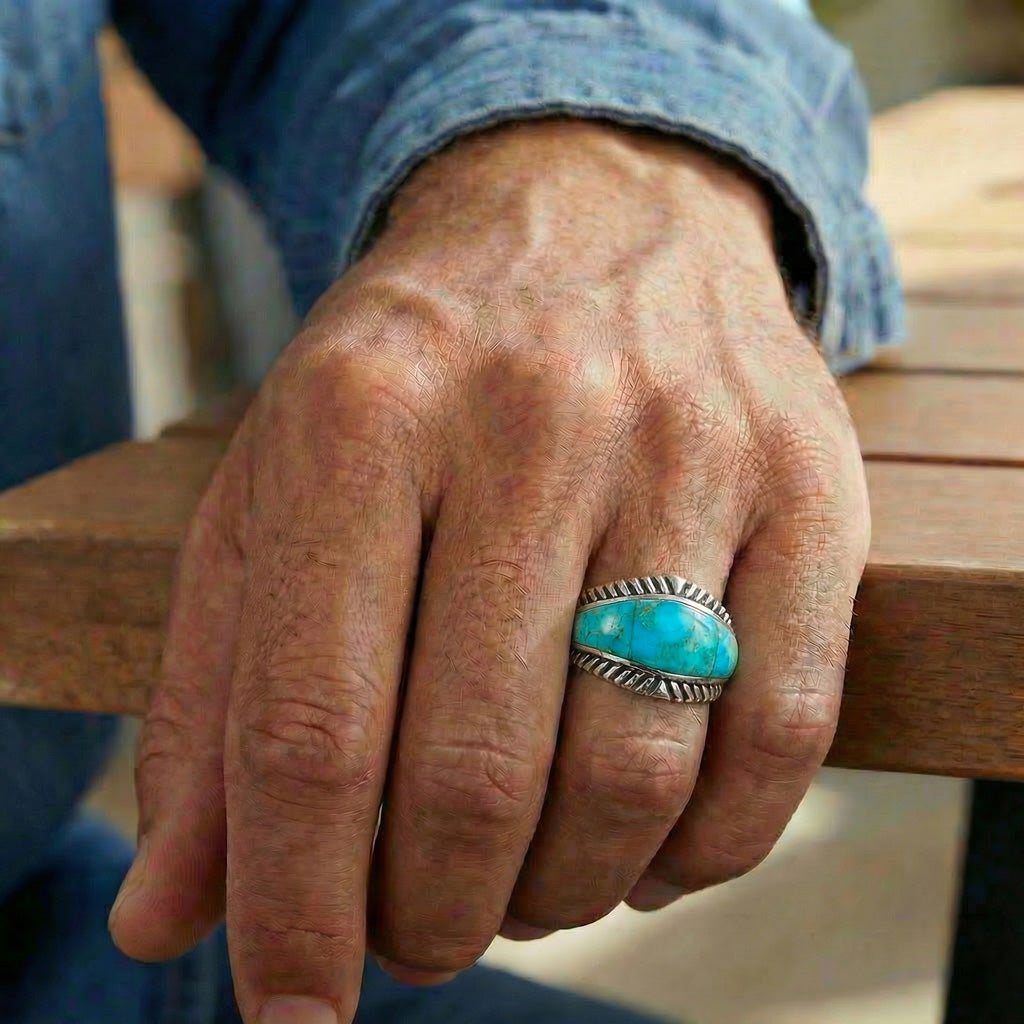 Turquoise Ring Sterling Silver R2543-C75 (Unisex, Sizes 6-13)