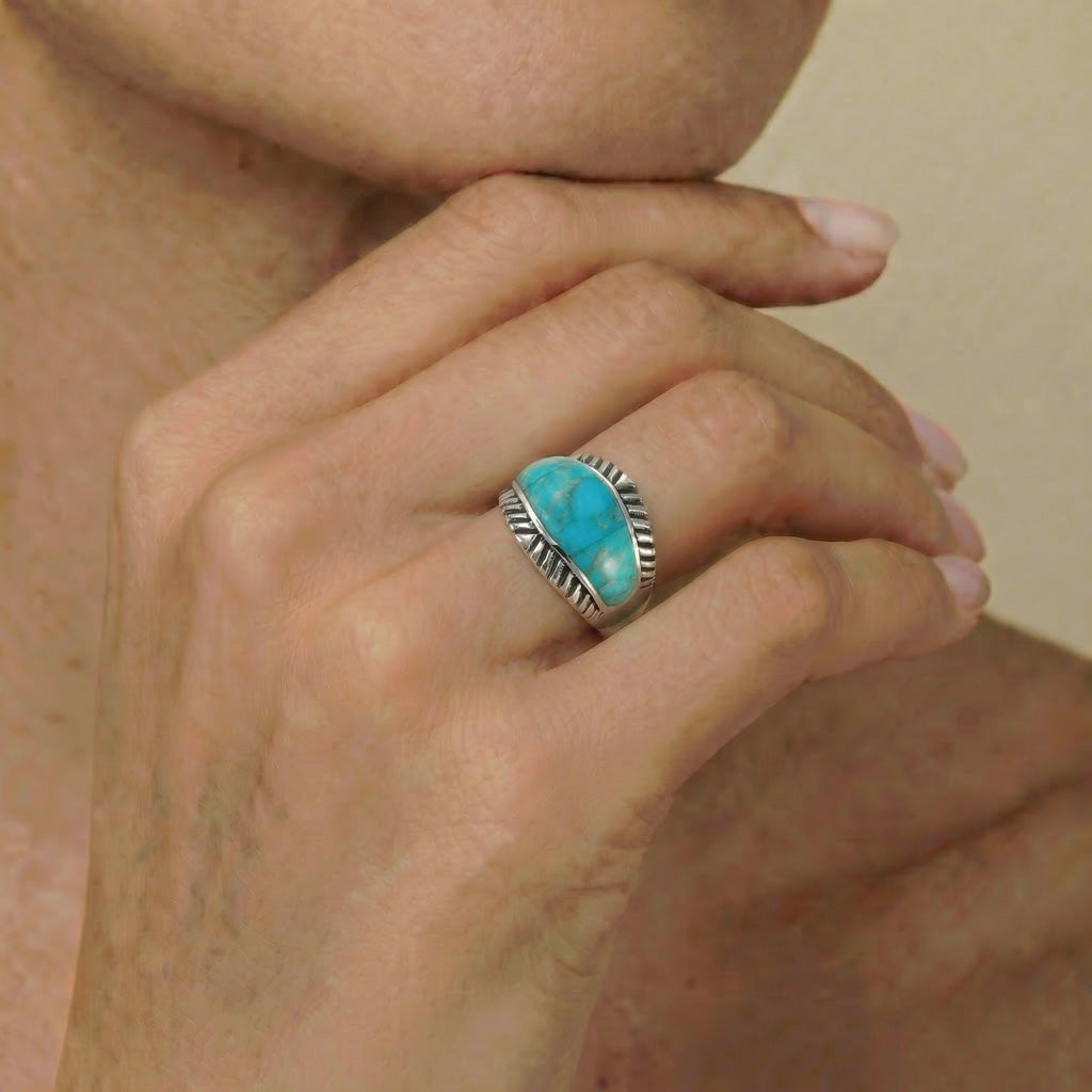Turquoise Ring Sterling Silver R2543-C75 (Unisex, Sizes 6-13)