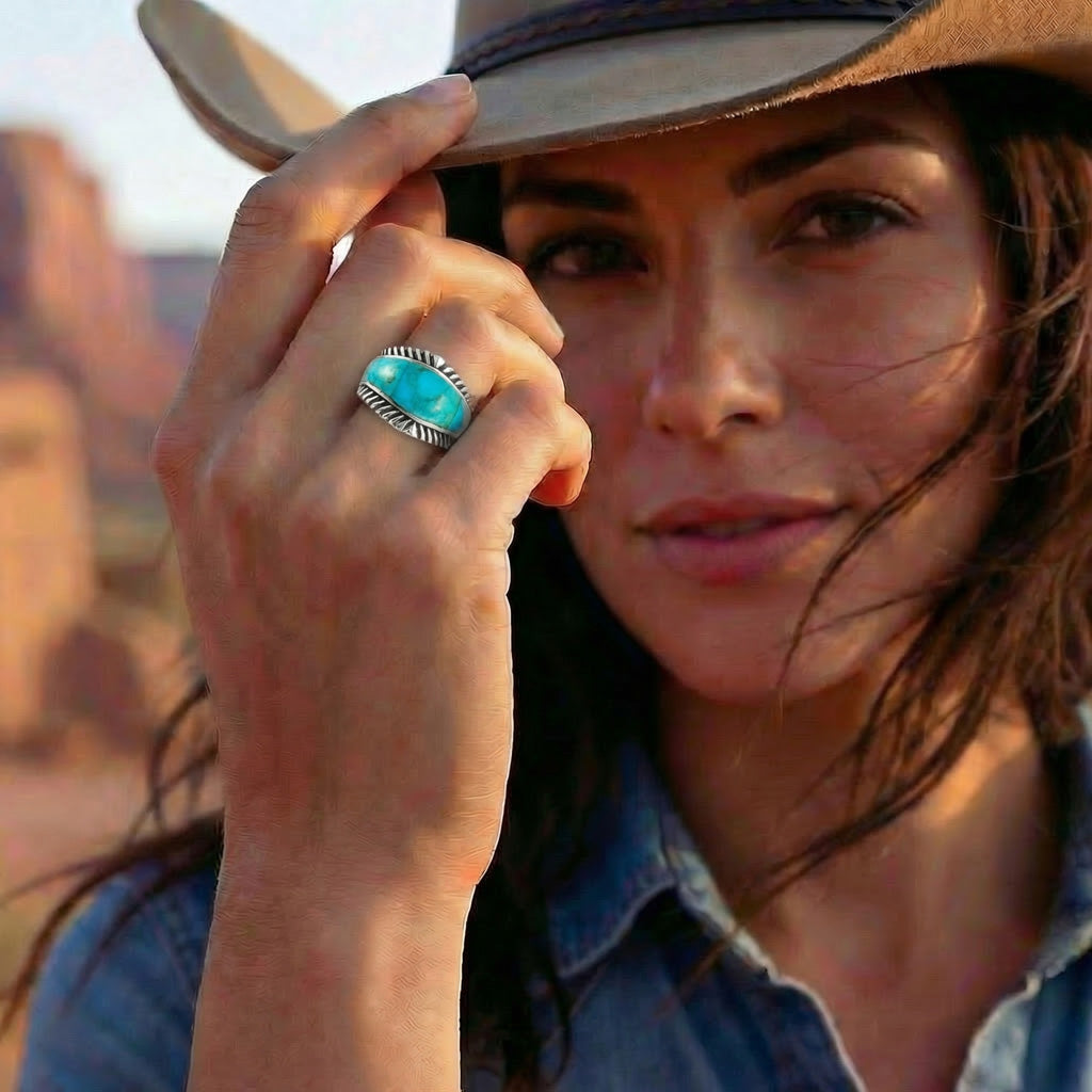 Turquoise Ring Sterling Silver R2543-C75 (Unisex, Sizes 6-13)