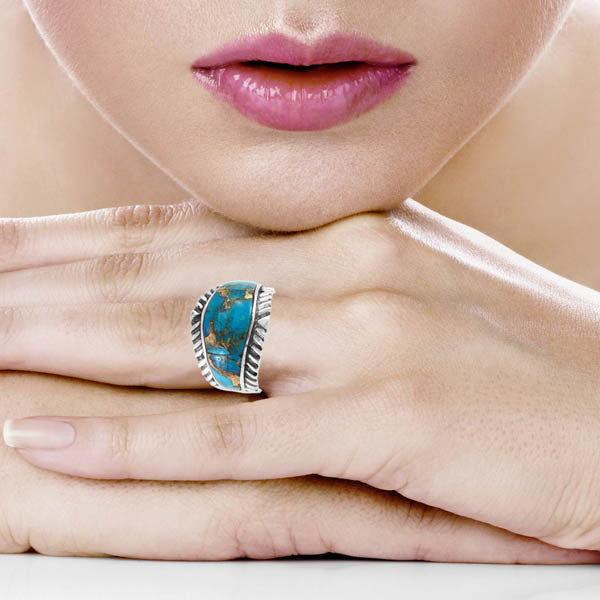 Matrix Turquoise Ring Sterling Silver R2543-C84 (Unisex, Sizes 6-13)