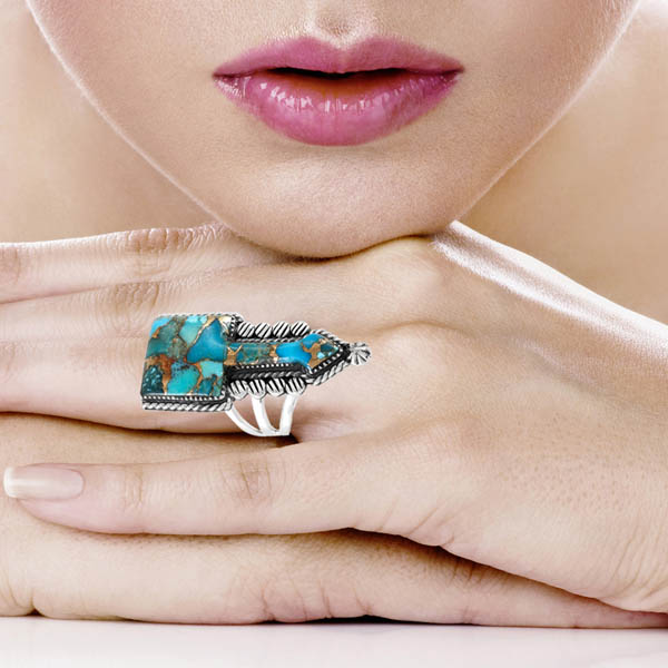 Arrow Matrix Turquoise Ring Sterling Silver R2547-C84