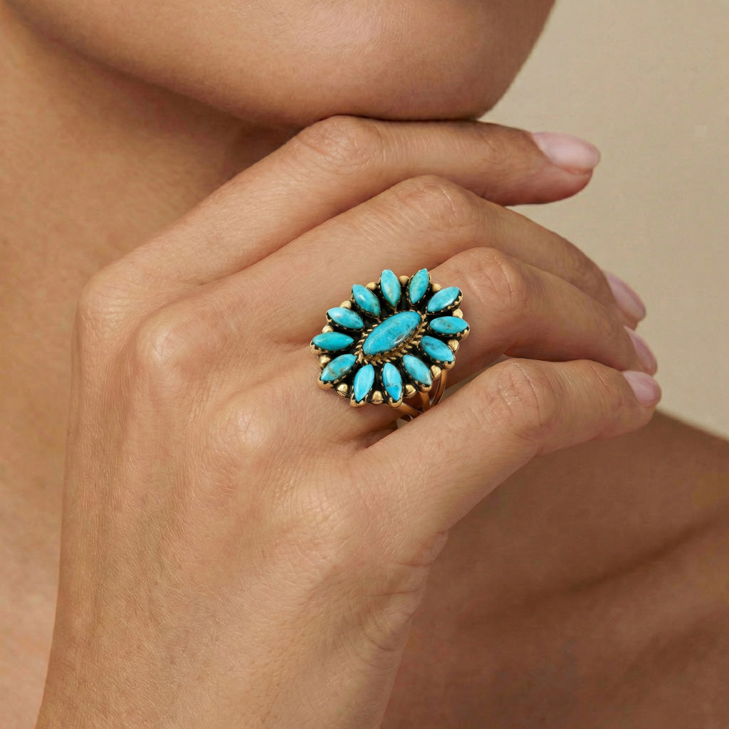 Turquoise Ring GoldBrass R2548-GB-C75