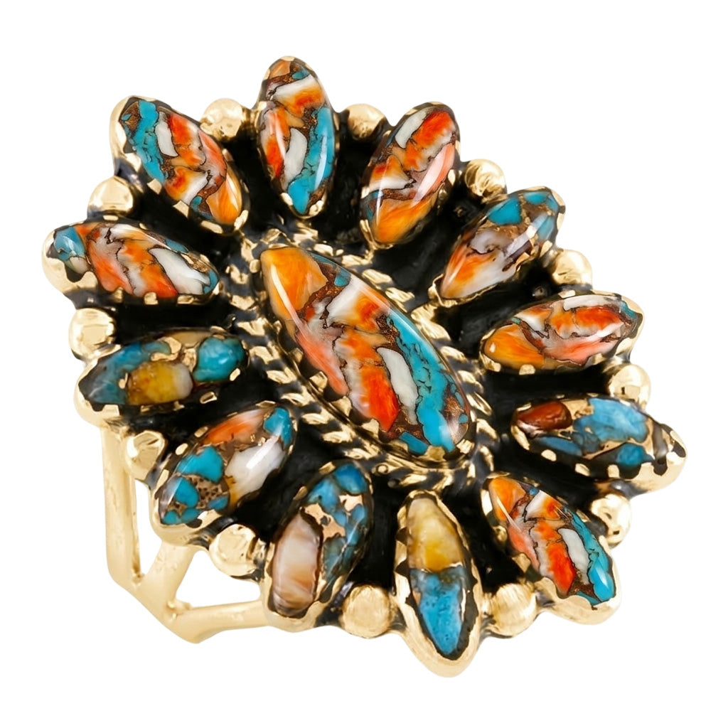 Spiny Turquoise Ring GoldCopper R2548-GB-C89
