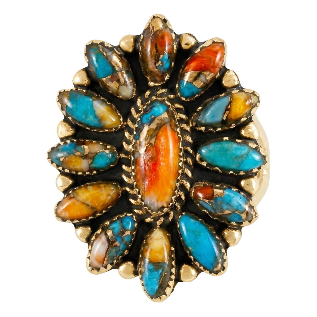 Spiny Turquoise Ring GoldCopper R2548-GB-C89