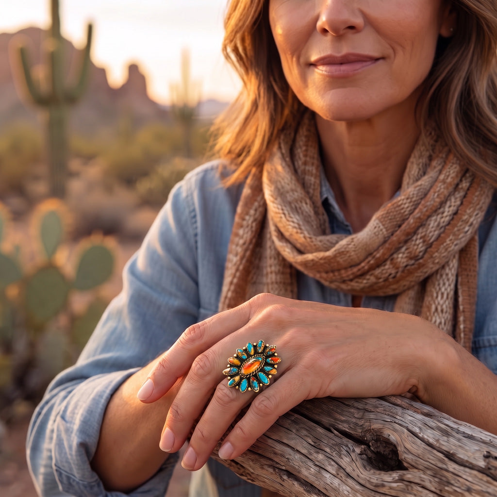 Spiny Turquoise Ring GoldCopper R2548-GB-C89