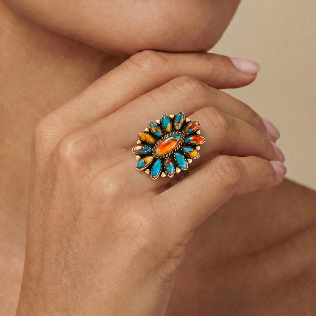 Spiny Turquoise Ring GoldCopper R2548-GB-C89