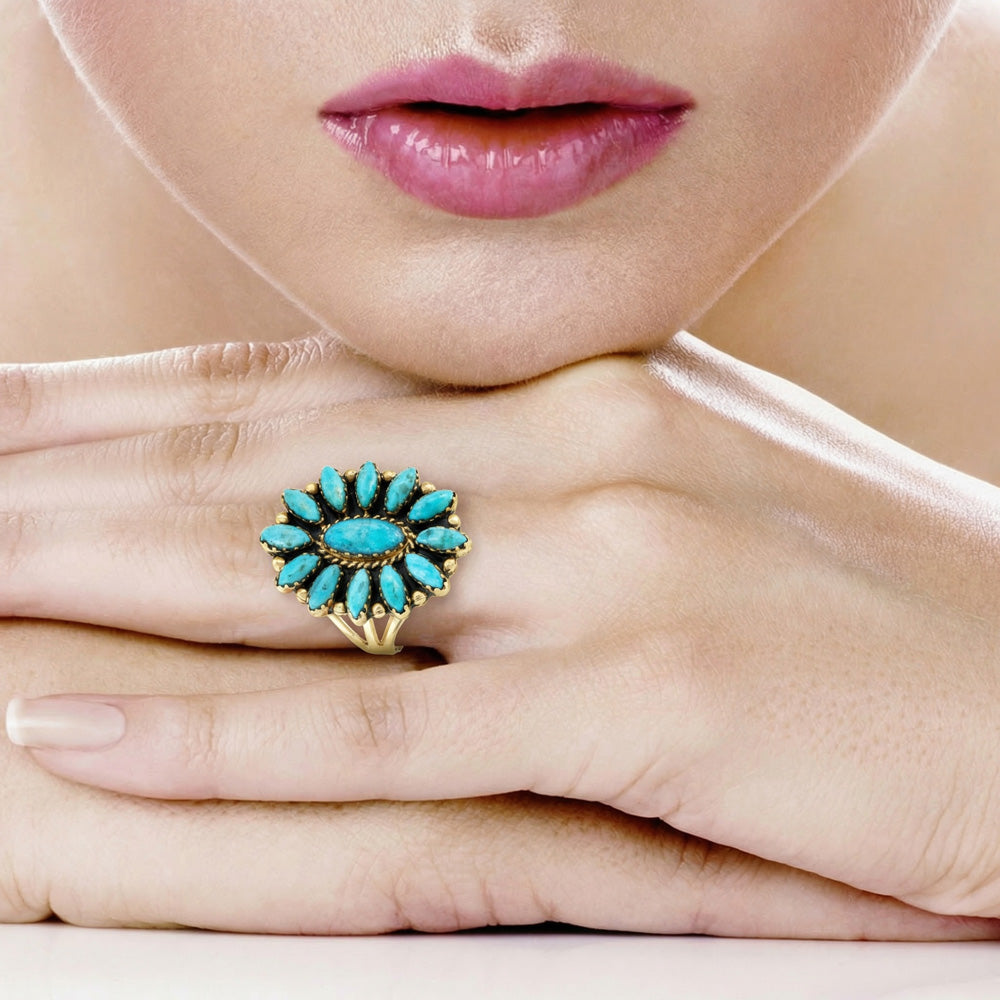 Turquoise Ring GoldBrass R2548-GB-C75