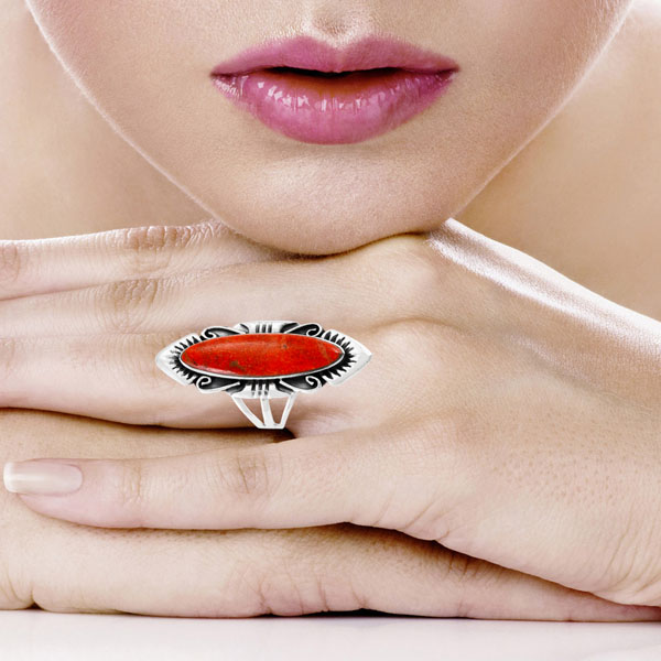 Coral Ring Sterling Silver R2555-C74