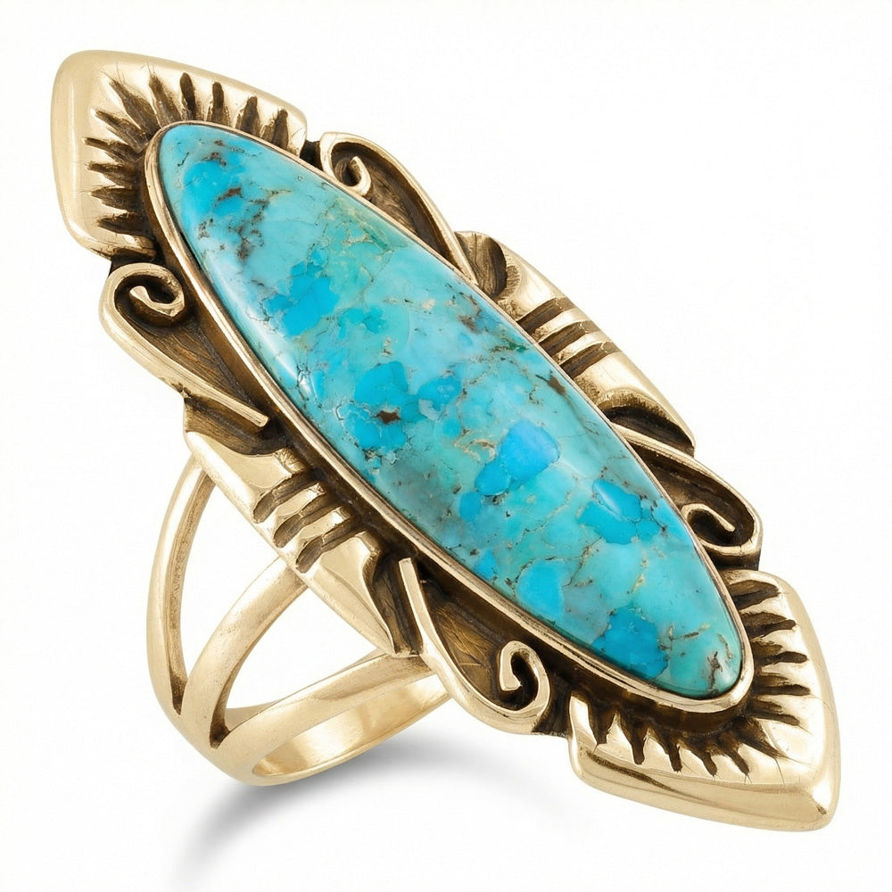 Turquoise Ring GoldBrass R2555-GB-C75