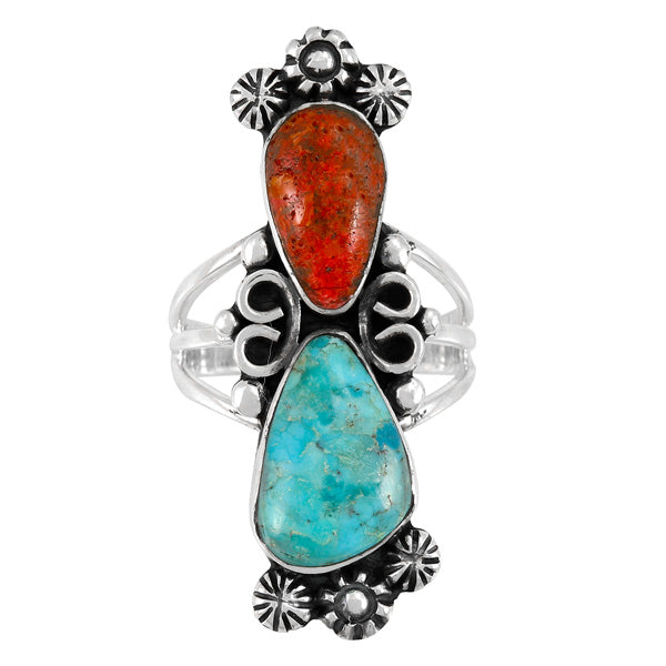 Turquoise & Coral Ring Sterling Silver R2556-SM-C85