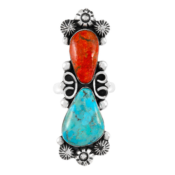 Turquoise & Coral Ring Sterling Silver R2556-LG-C85 (LARGER style)