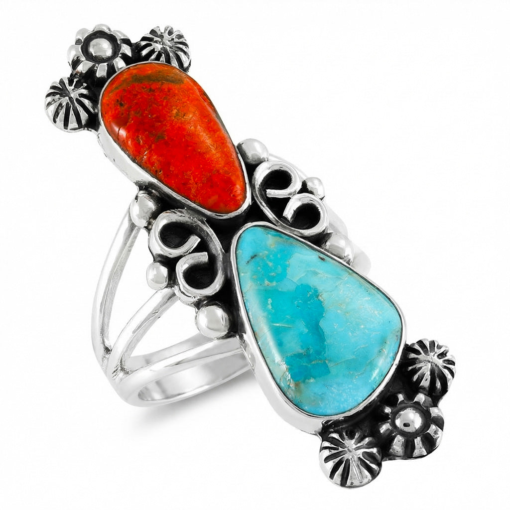 Turquoise & Coral Ring Sterling Silver R2556-SM-C85