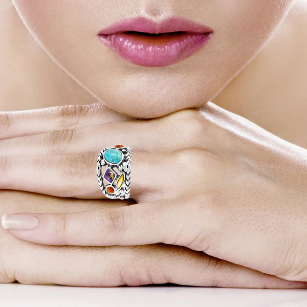 Multi Gemstone Ring SilverBronzé R2559-SB-C71