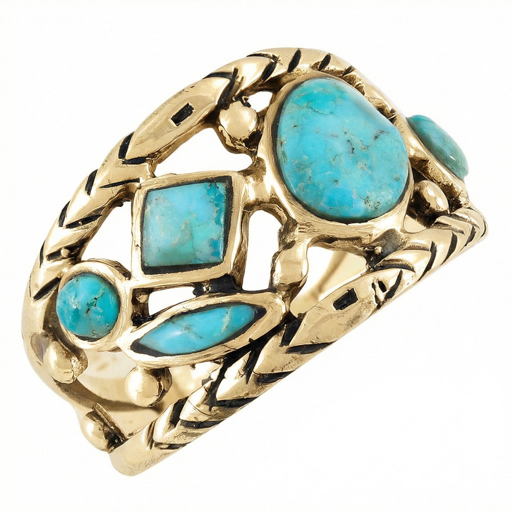 Turquoise Ring GoldBrass R2559-GB-C75
