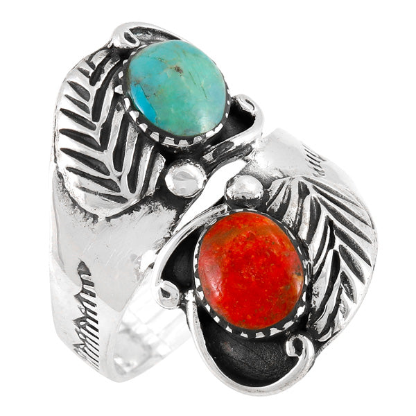 Turquoise & Coral Ring Sterling Silver R2560-C85