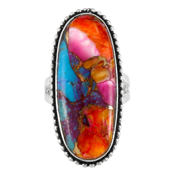 Rainbow Spiny Turquoise Ring Sterling Silver R2561-C91