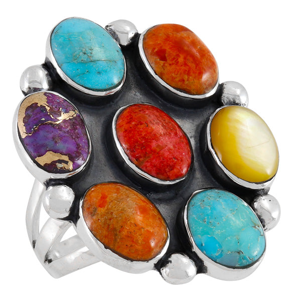 Multi-Gemstone Ring Sterling Silver R2566-LG-C71 (LARGER style)