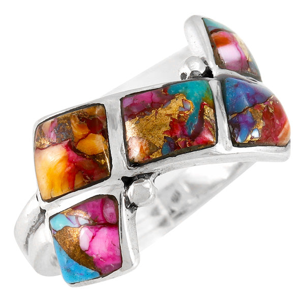 Rainbow Spiny Turquoise Ring Sterling Silver R2567-C91