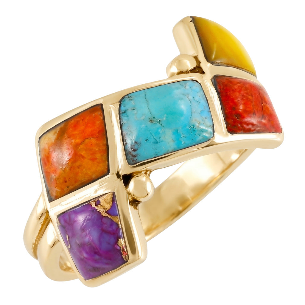 Multi Gemstone Ring GoldCopper R2567-GB-C71
