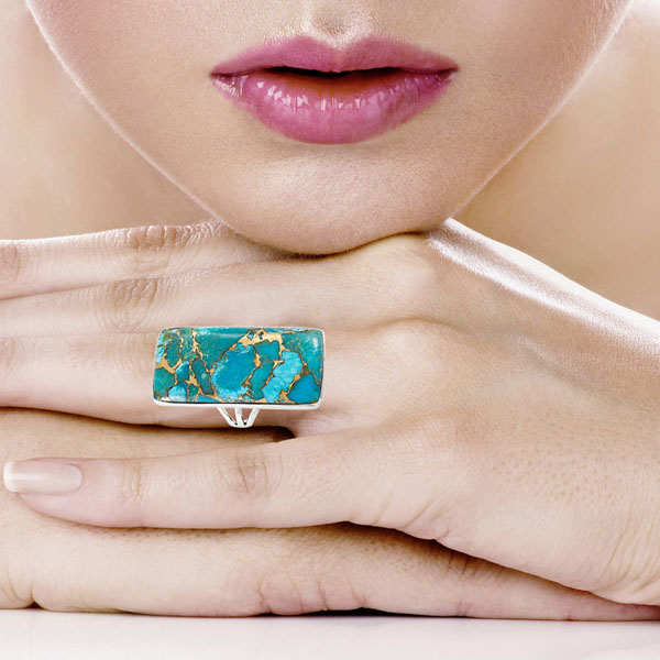 Matrix Turquoise Ring Sterling Silver R2569-LG-C84 (LARGER style)