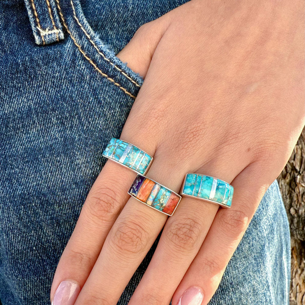 Multi-Gemstone Ring Sterling Silver R2570-C00 (Unisex, Sizes 6-14)