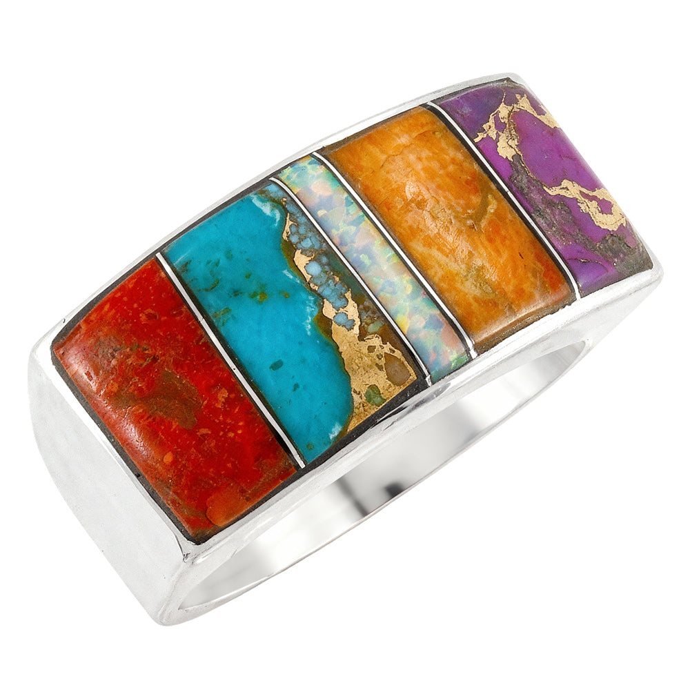 Multi-Gemstone Ring Sterling Silver R2570-C00 (Unisex, Sizes 6-14)