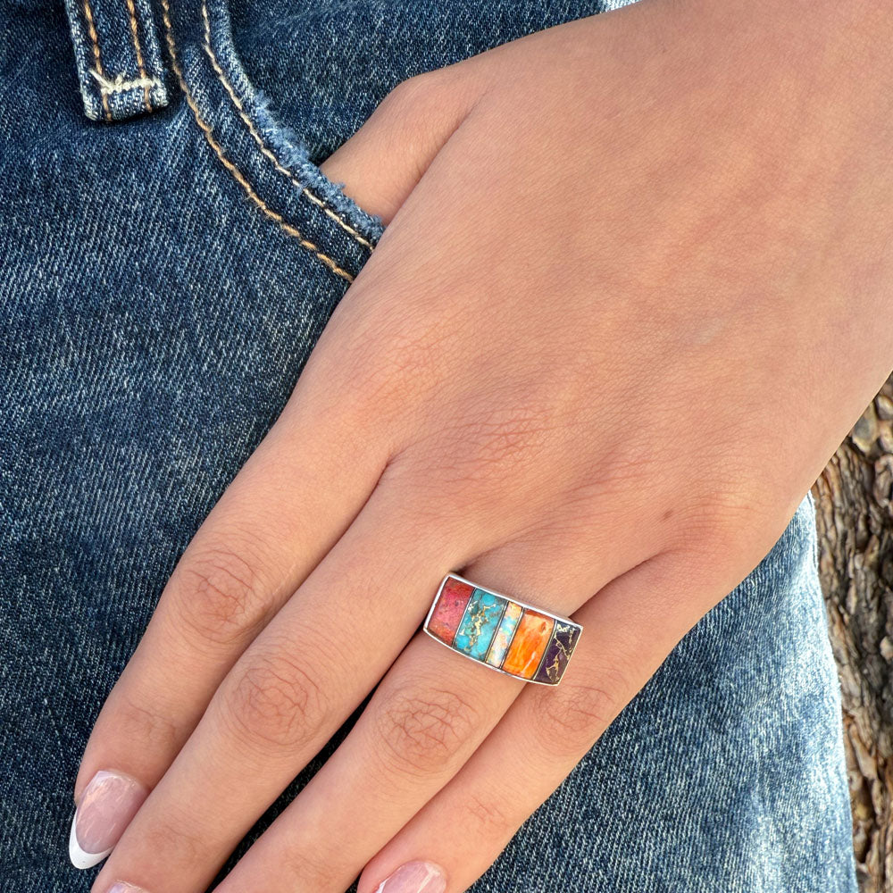 Multi-Gemstone Ring Sterling Silver R2570-C00 (Unisex, Sizes 6-14)