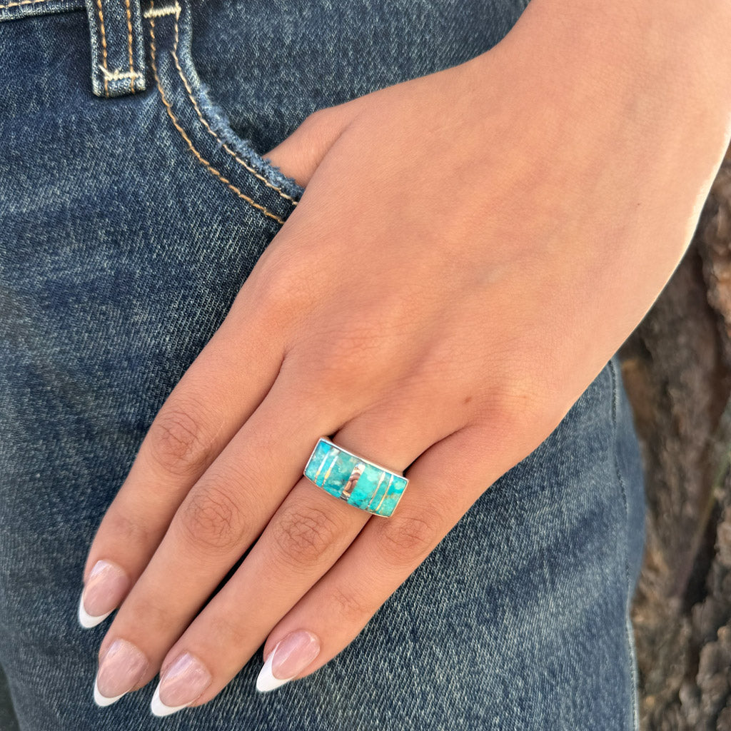 Turquoise Ring Sterling Silver R2570-C05 (Unisex, Sizes 6-14)