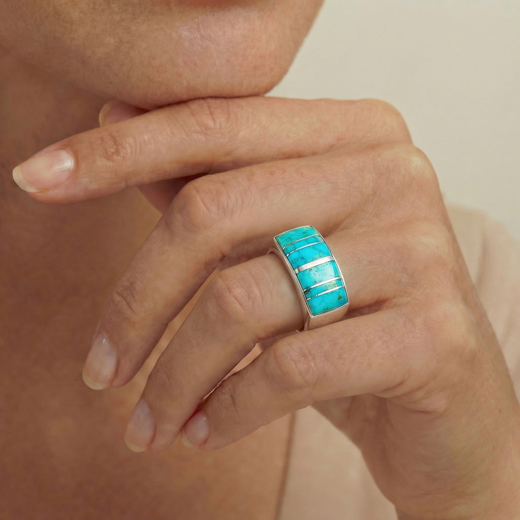 Turquoise Ring Sterling Silver R2570-C05 (Unisex, Sizes 6-14)