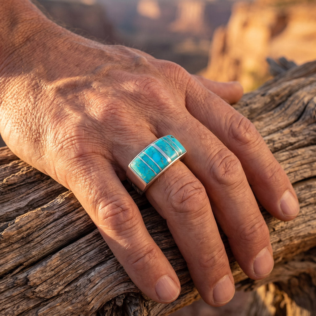 Turquoise Ring Sterling Silver R2570-C05 (Unisex, Sizes 6-14)